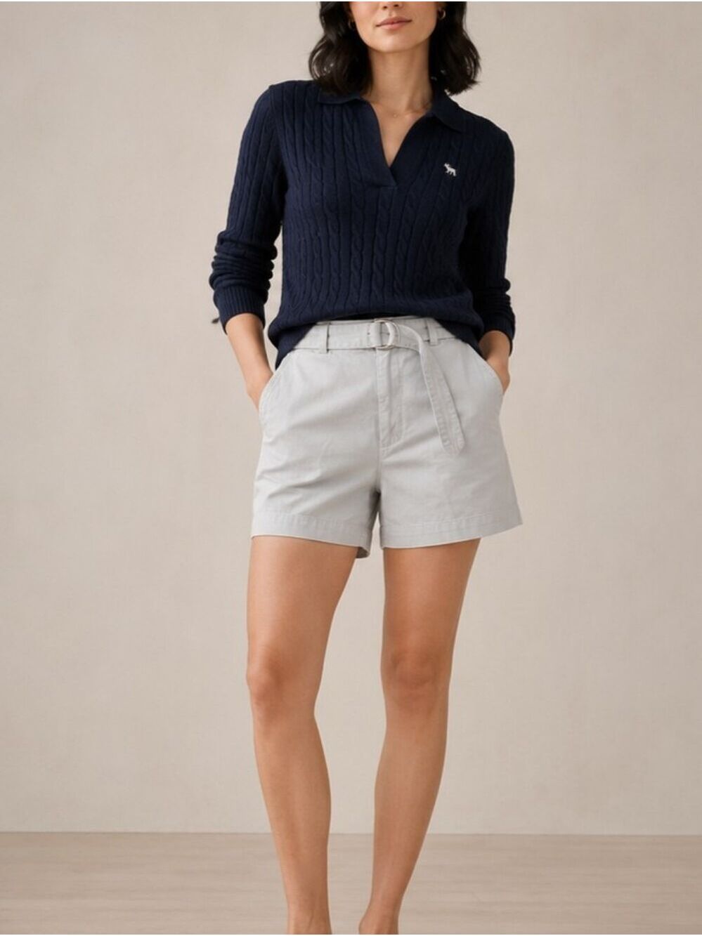 Abercrombie & Fitch Beige High Waist Belted Cotton Shorts Size 8